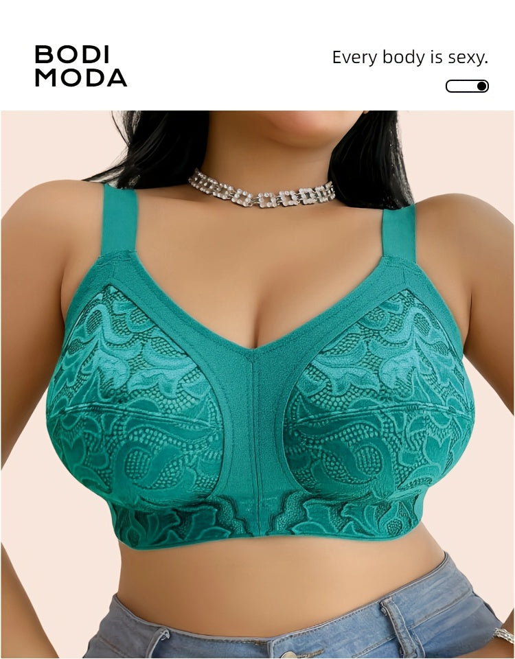 Soutien-gorge grande taille turquoise — Côtés allongés en dentelle