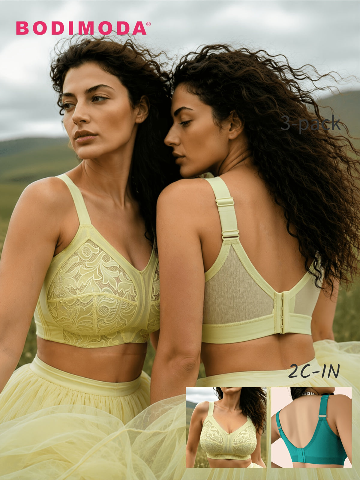 Soutien-gorge grande taille turquoise — Côtés allongés en dentelle