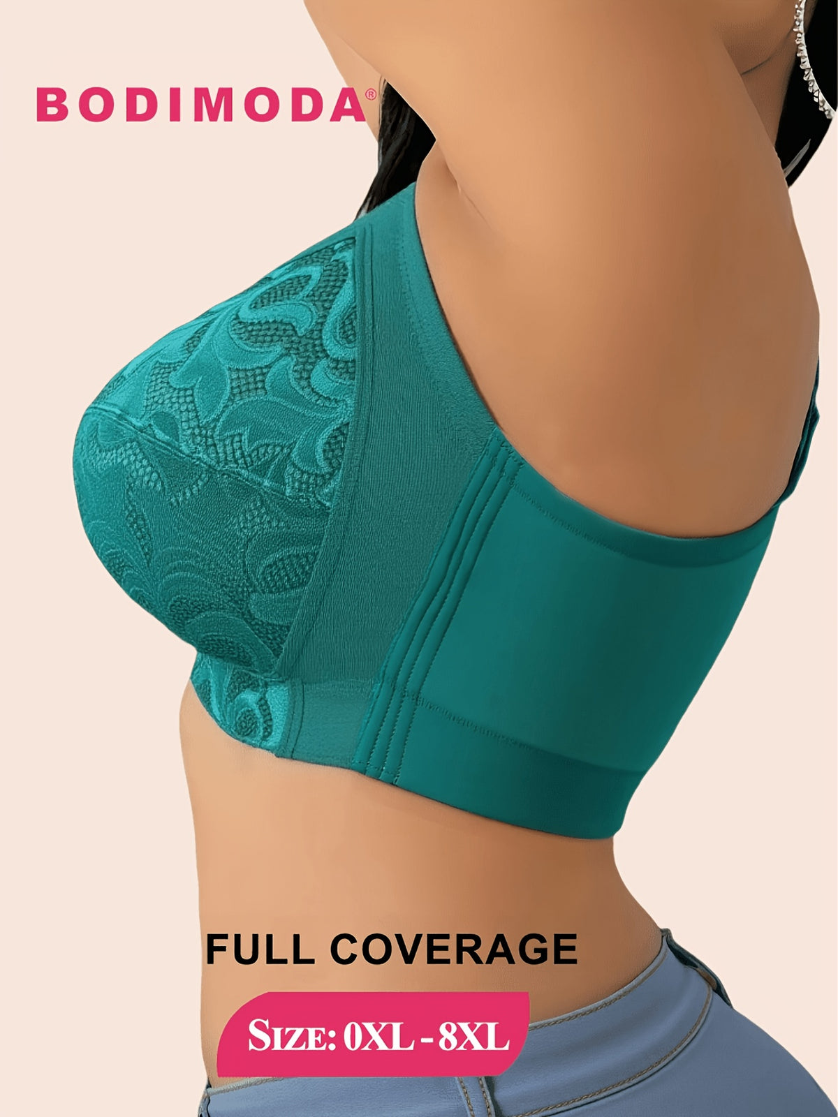 Soutien-gorge grande taille turquoise — Côtés allongés en dentelle
