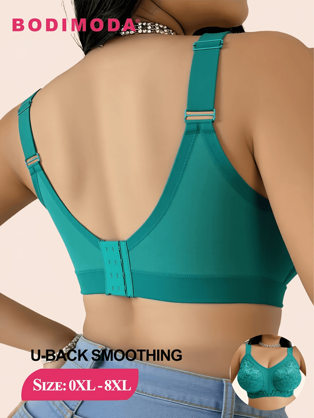 Soutien-gorge grande taille turquoise — Côtés allongés en dentelle
