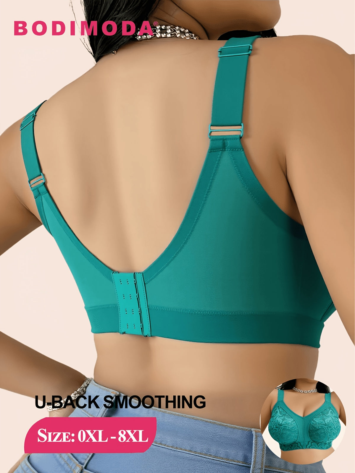 Soutien-gorge grande taille turquoise — Côtés allongés en dentelle