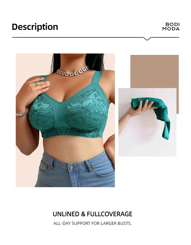 Soutien-gorge grande taille turquoise — Côtés allongés en dentelle