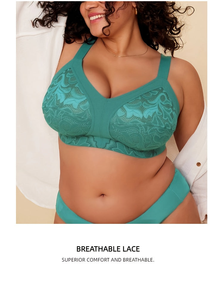 Soutien-gorge grande taille turquoise — Côtés allongés en dentelle