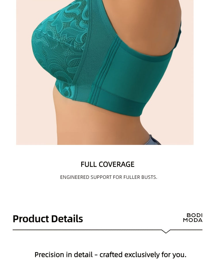 Soutien-gorge grande taille turquoise — Côtés allongés en dentelle