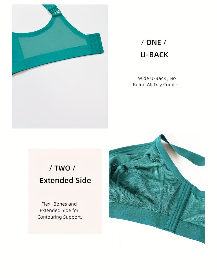 Soutien-gorge grande taille turquoise — Côtés allongés en dentelle