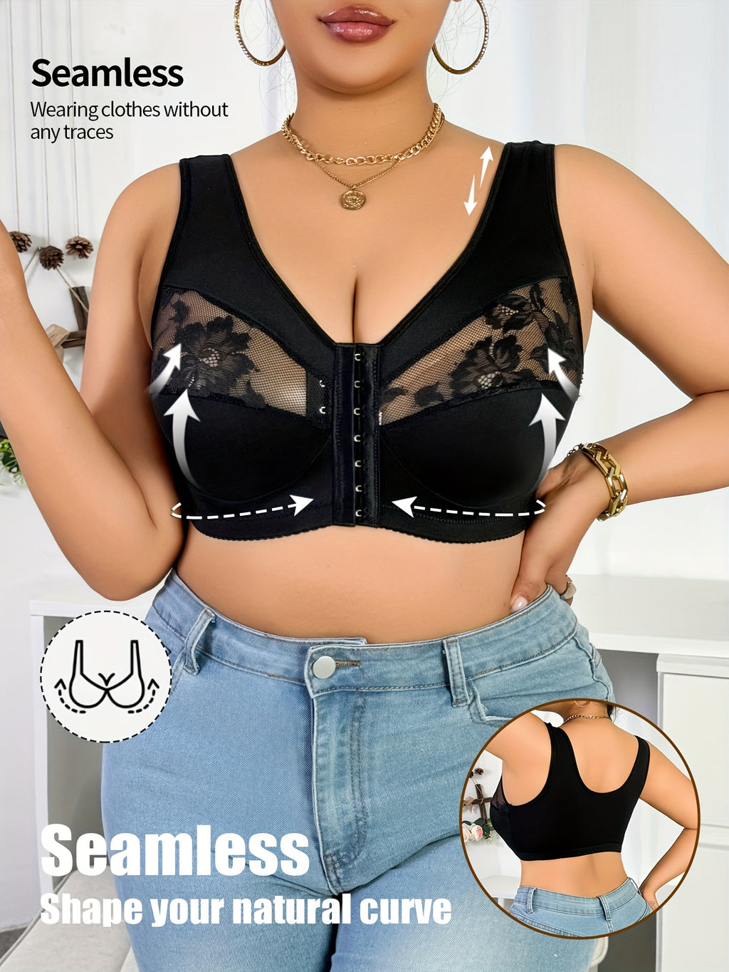 Soutien-gorge grande taille — Agrafé devant, jusqu'au 7XL