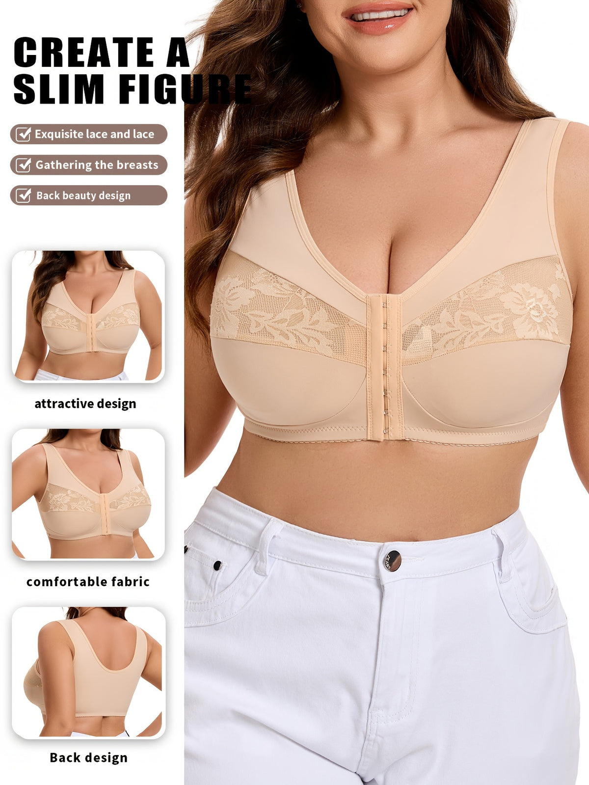 Soutien-gorge grande taille — Agrafé devant, jusqu'au 7XL