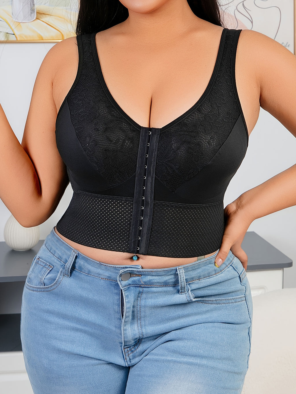 Soutien-gorge grande taille, large ceinture en mesh alvéolé