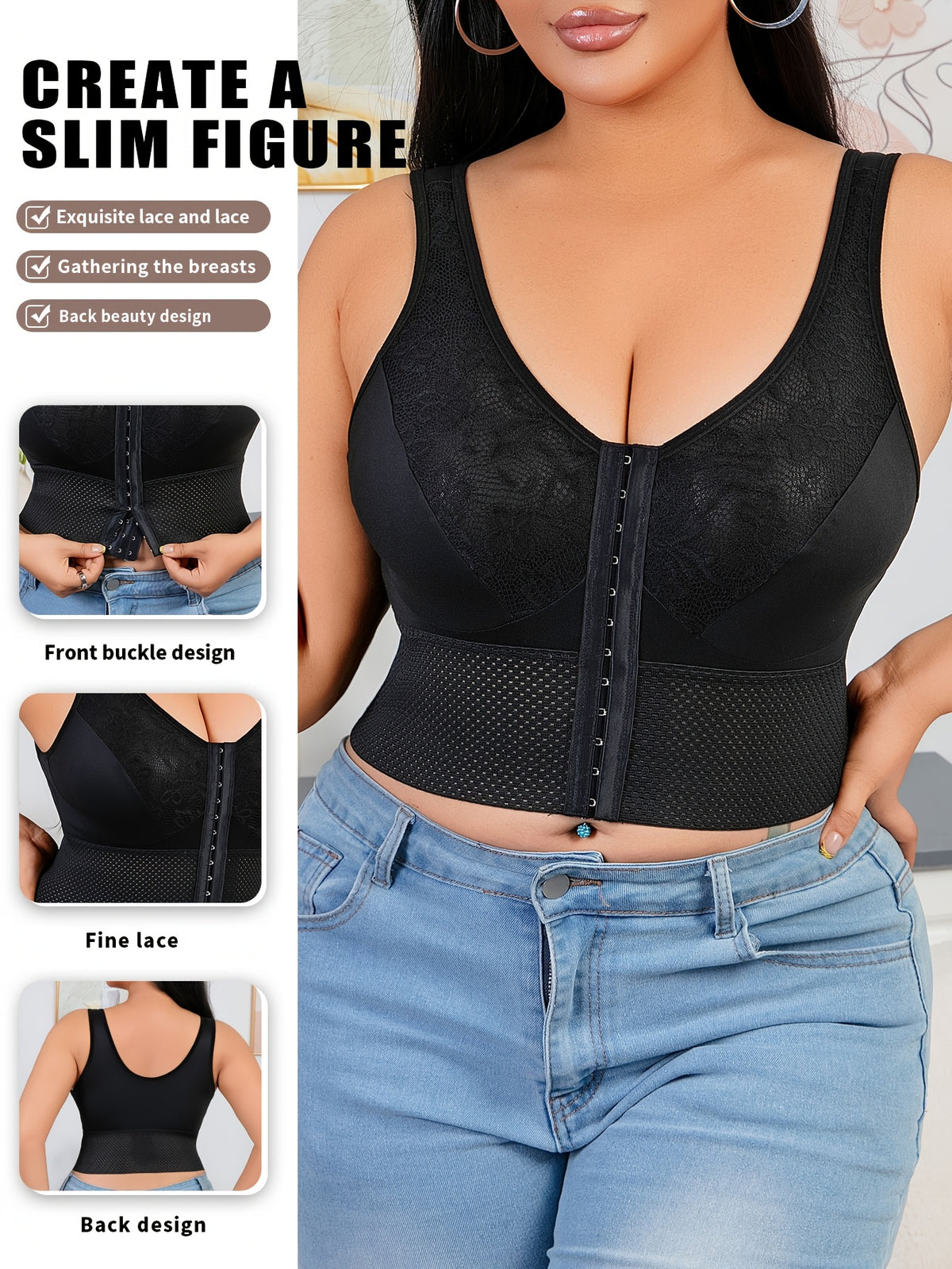 Soutien-gorge grande taille, large ceinture en mesh alvéolé