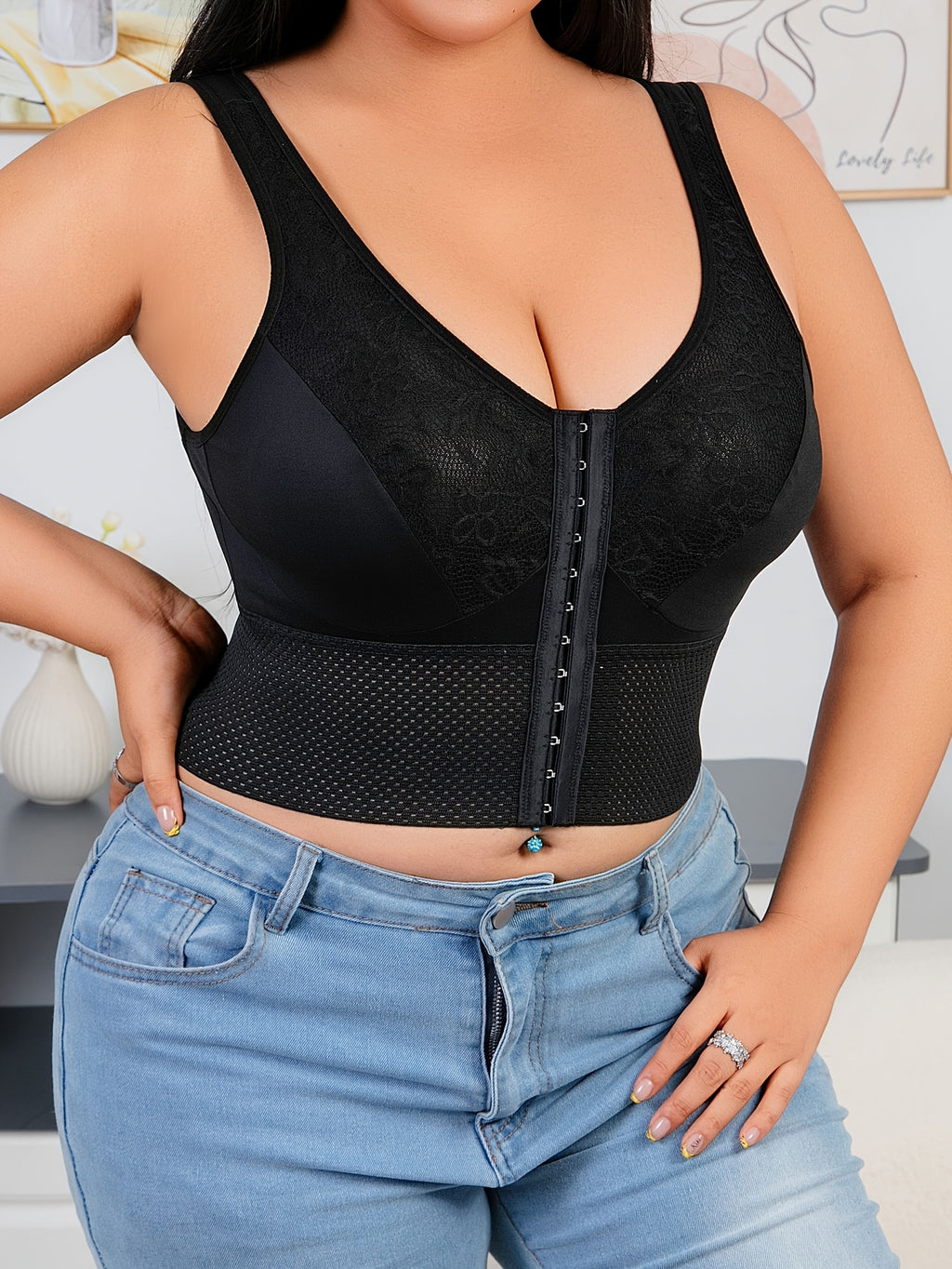 Soutien-gorge grande taille, large ceinture en mesh alvéolé