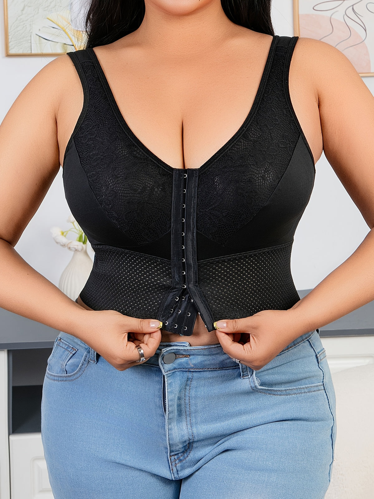 Soutien-gorge grande taille, large ceinture en mesh alvéolé