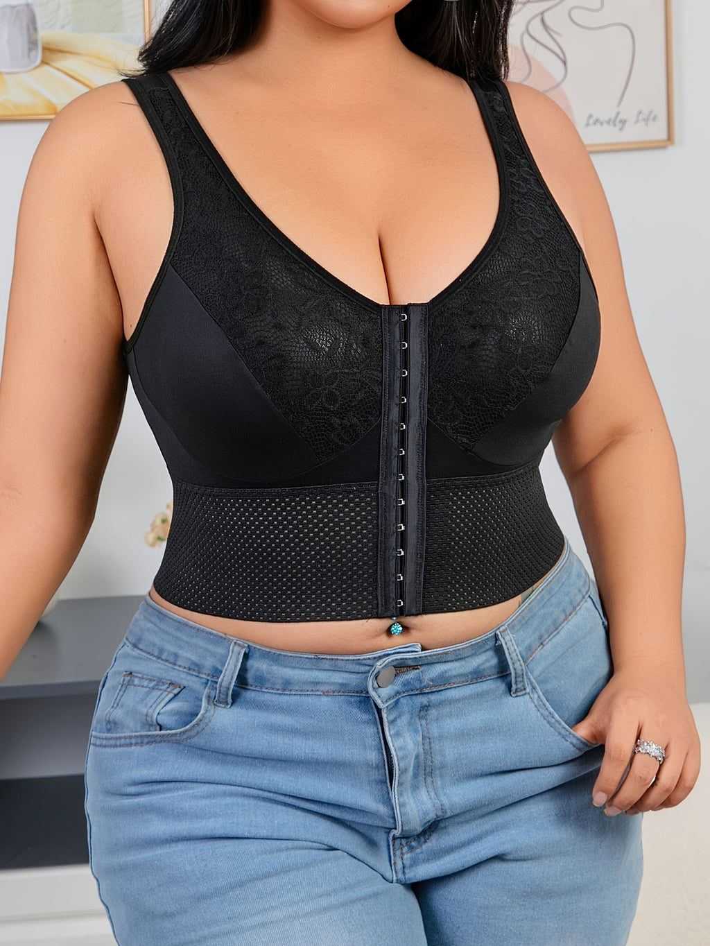 Soutien-gorge grande taille, large ceinture en mesh alvéolé