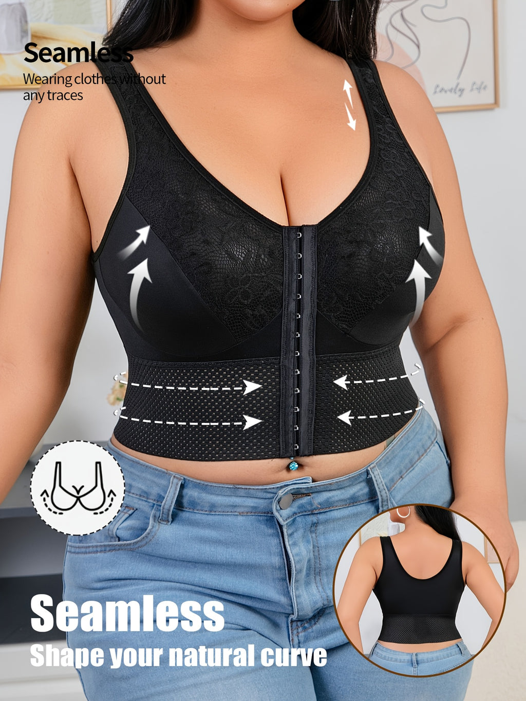 Soutien-gorge grande taille, large ceinture en mesh alvéolé