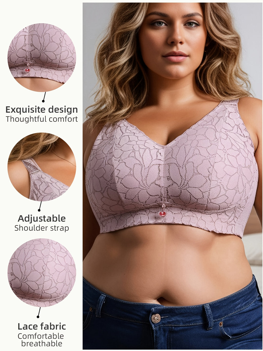 Soutien-gorge grande taille — Dentelle festonnée cinq teintes