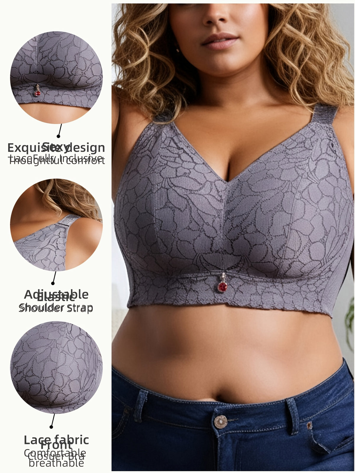 Soutien-gorge grande taille — Dentelle festonnée cinq teintes