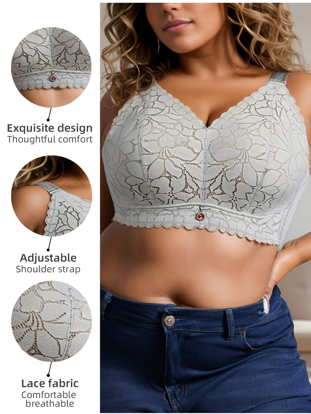 Soutien-gorge grande taille — Dentelle festonnée cinq teintes