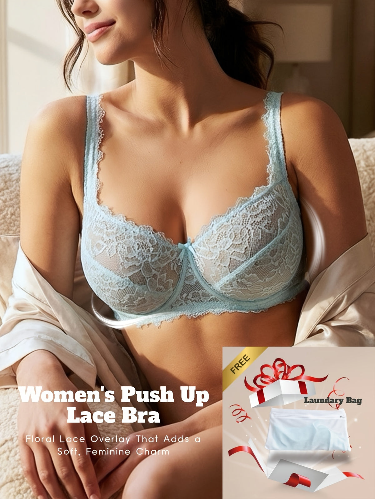 Soutien-gorge grande taille — Bleu givré, dentelle sur tulle
