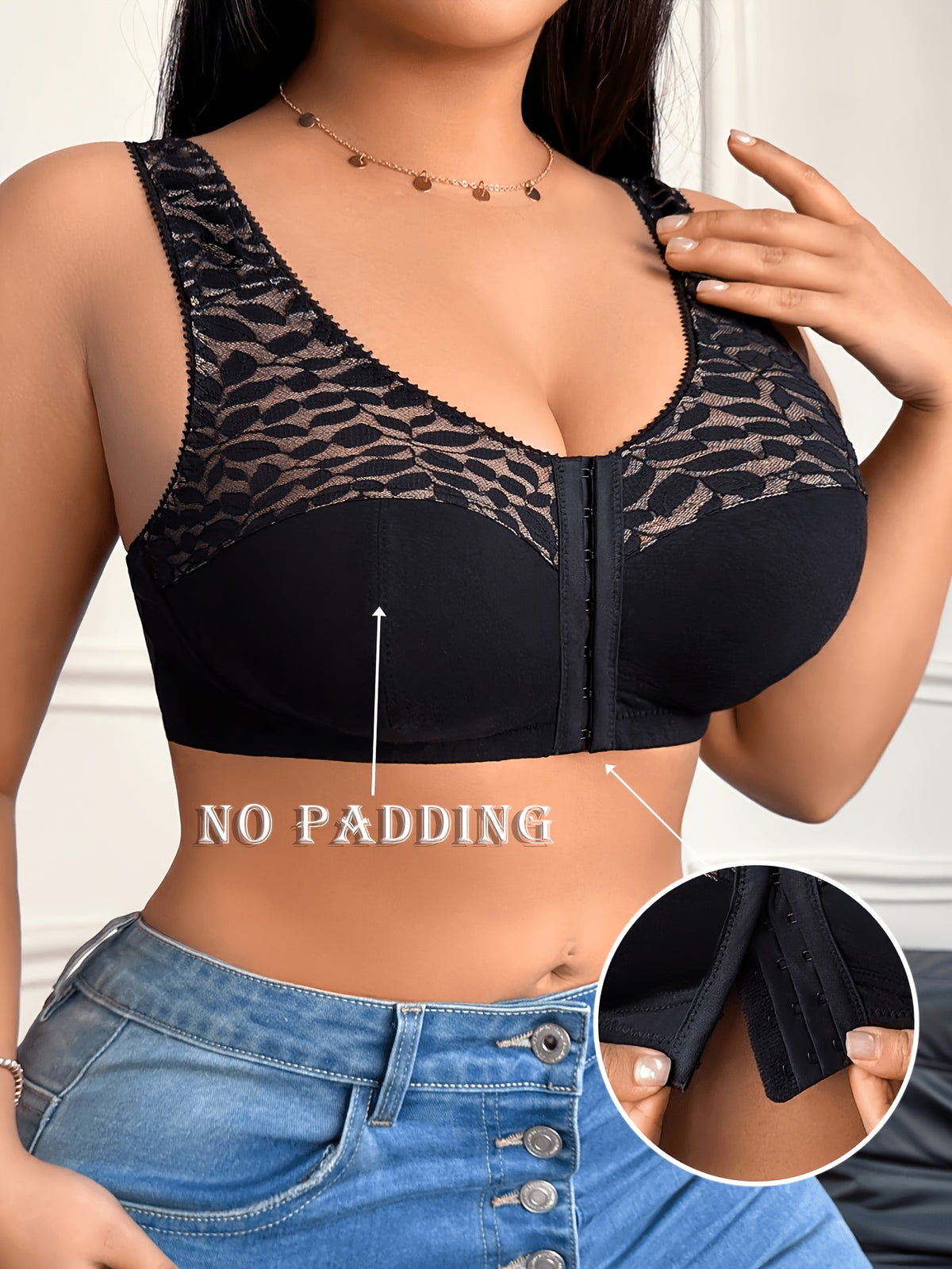 Soutien-gorge grande taille — Noir, ouverture au centre du buste