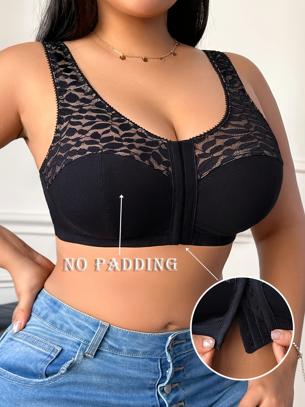 Soutien-gorge grande taille — Noir, ouverture au centre du buste