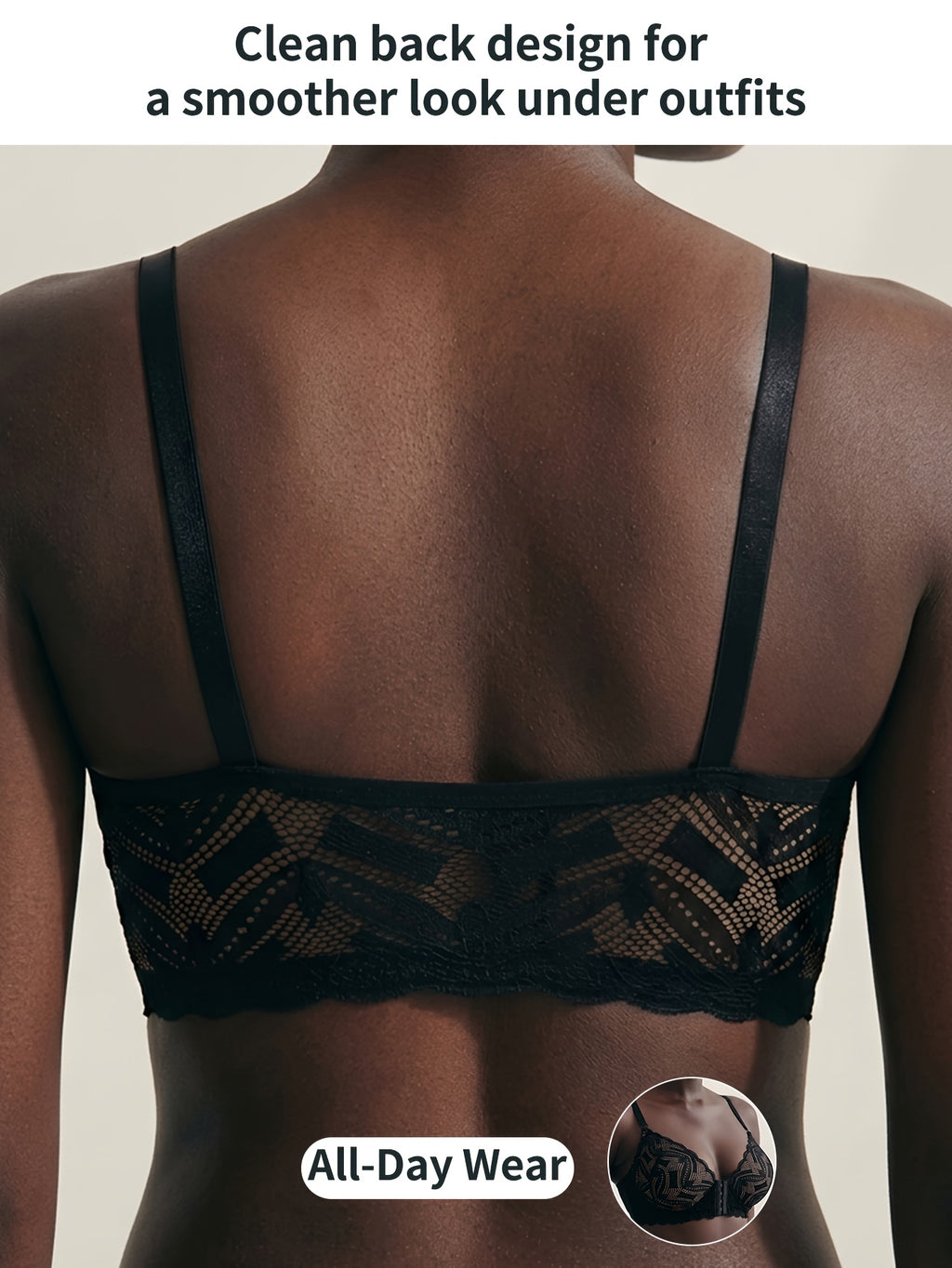 Soutien-gorge grande taille — Busc frontal, dentelle noire