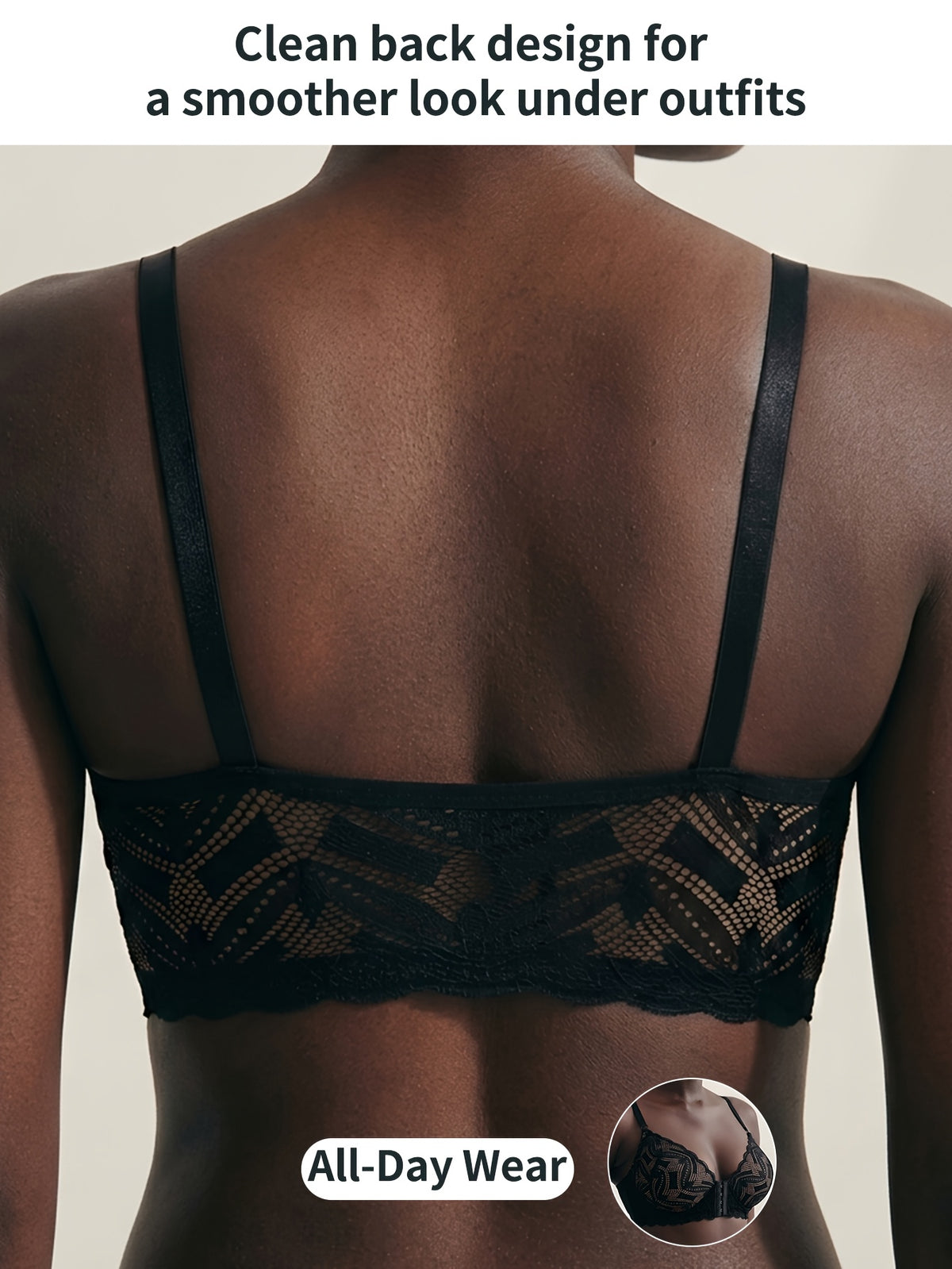Soutien-gorge grande taille — Busc frontal, dentelle noire