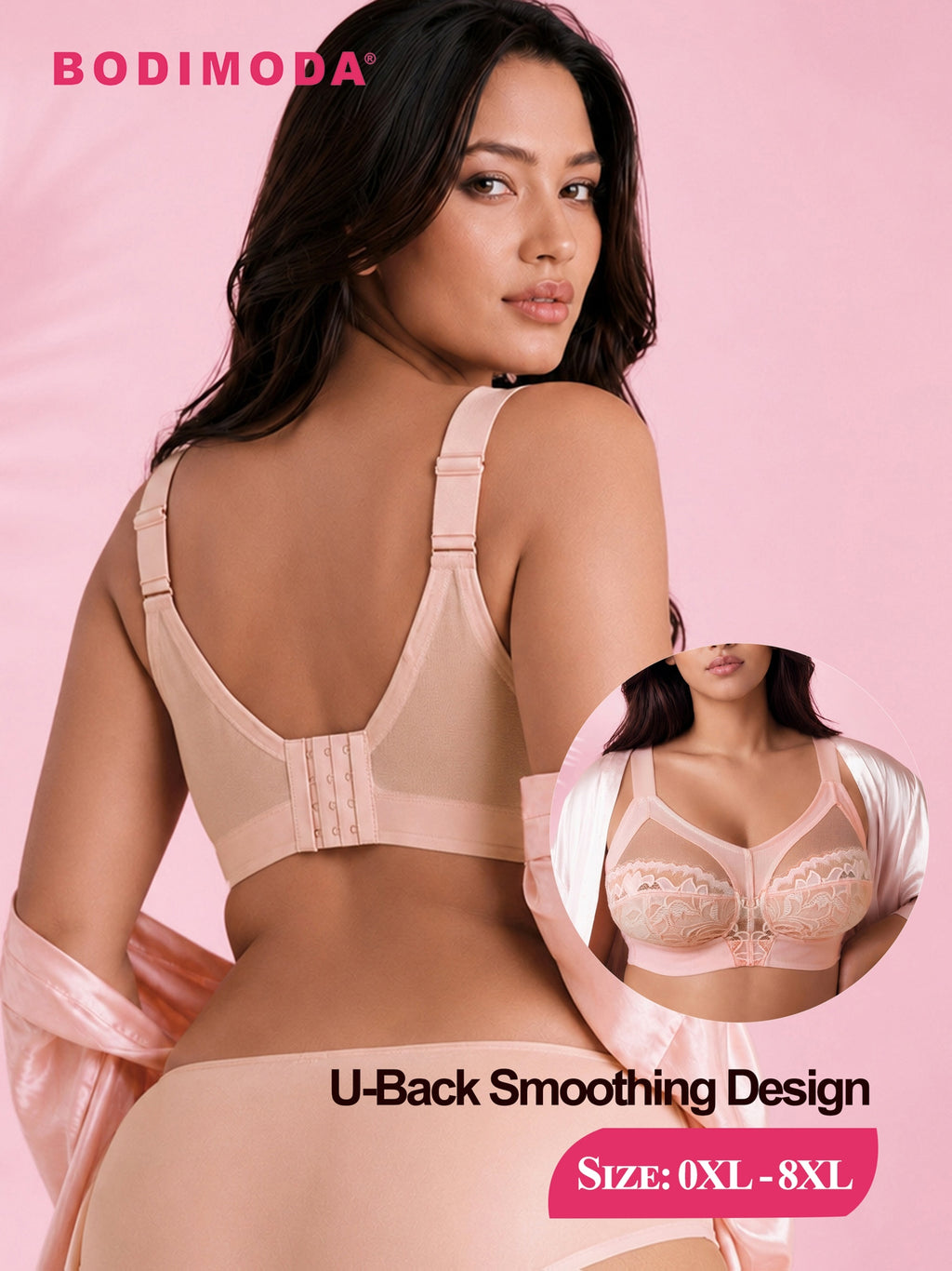 Soutien-gorge grande taille — Dentelle rose du 0XL au 8XL