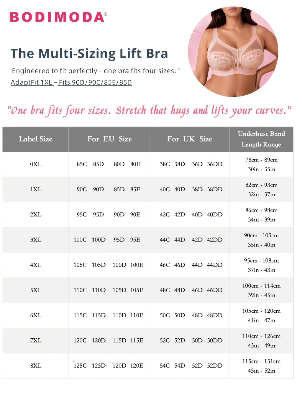 Soutien-gorge grande taille — Dentelle rose du 0XL au 8XL
