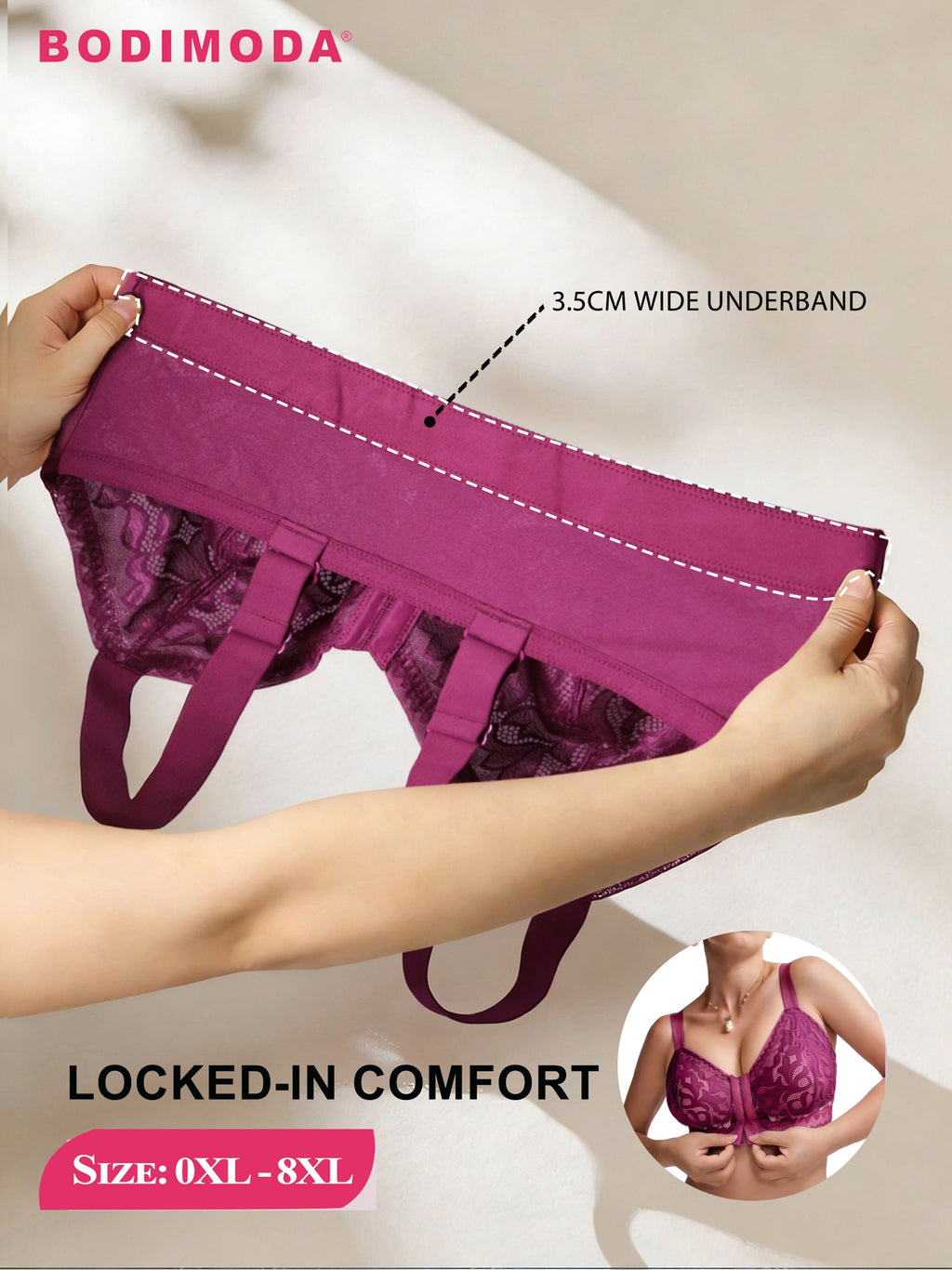 Soutien-gorge grande taille, fermeture devant et dos résille