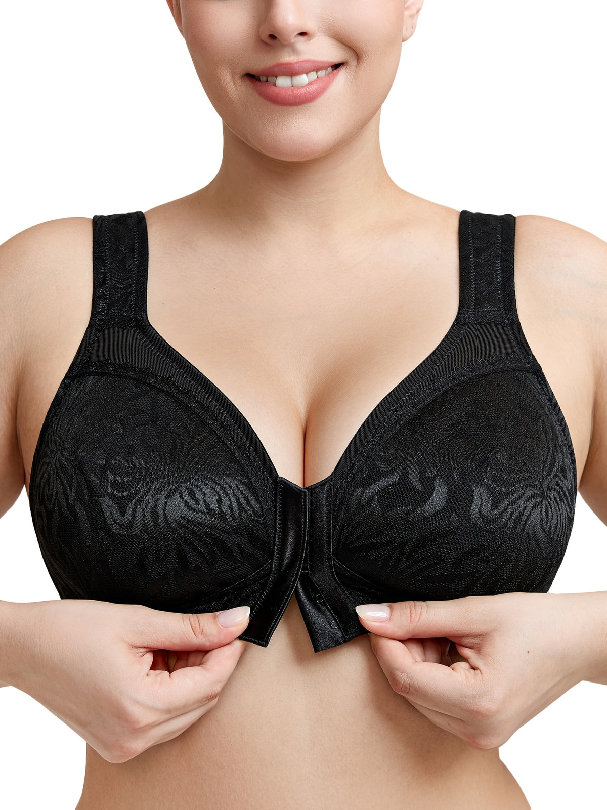 Soutien-gorge grande taille — Jacquard floral, boucle devant
