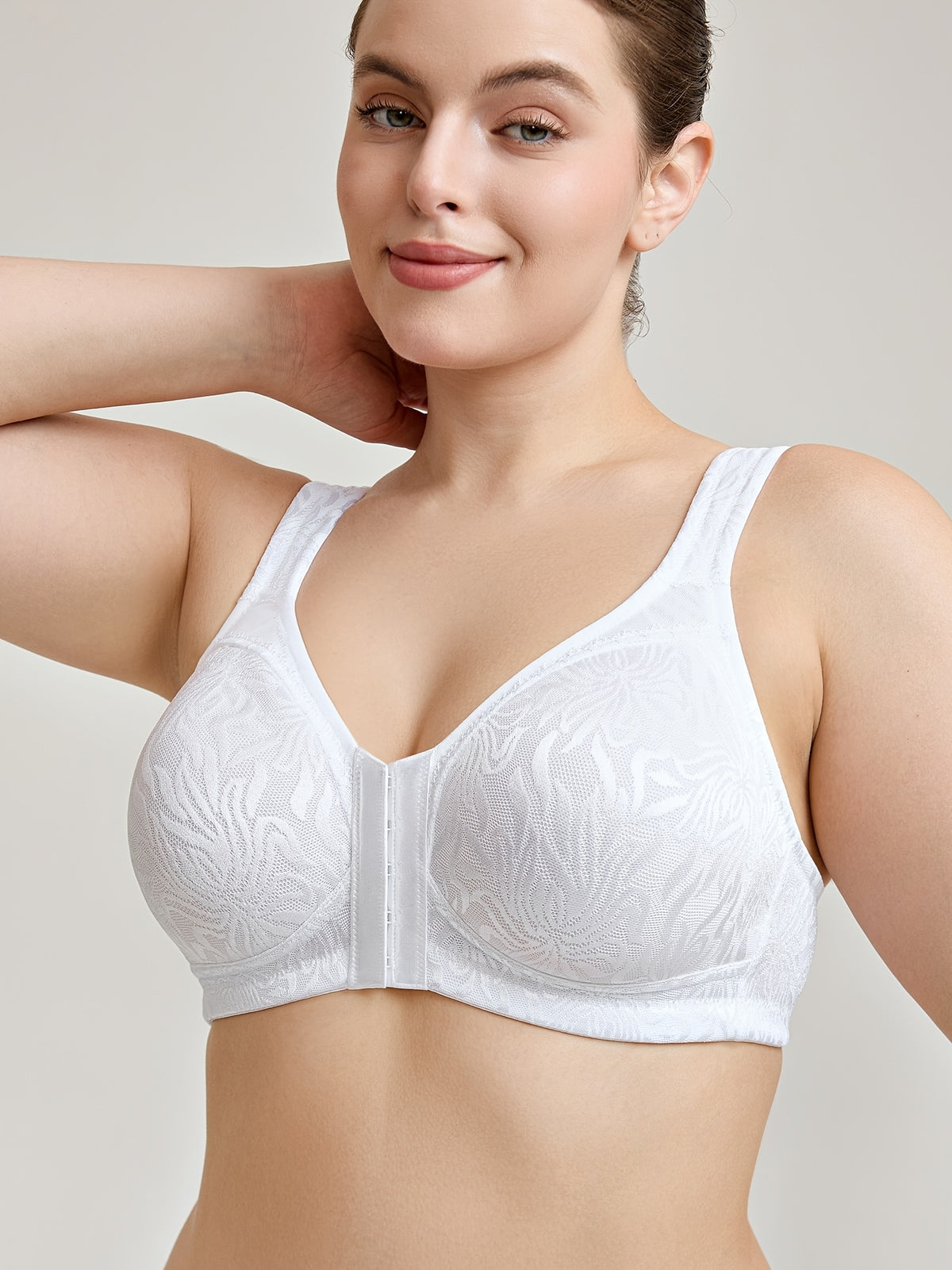 Soutien-gorge grande taille — Jacquard floral, boucle devant