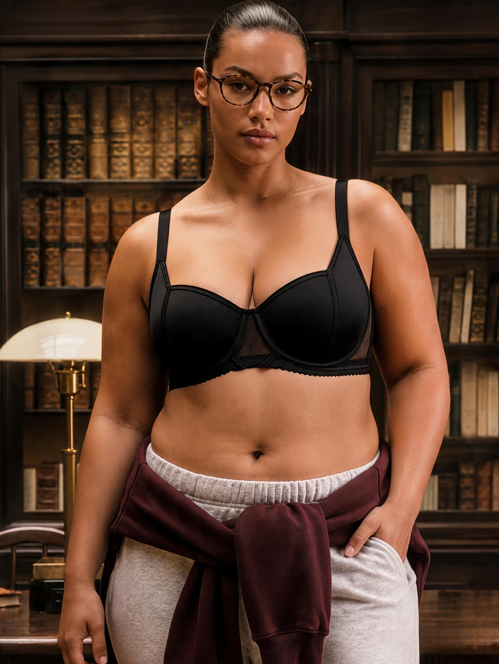 Soutien-gorge grande taille, bonnet C à E, bas en résille