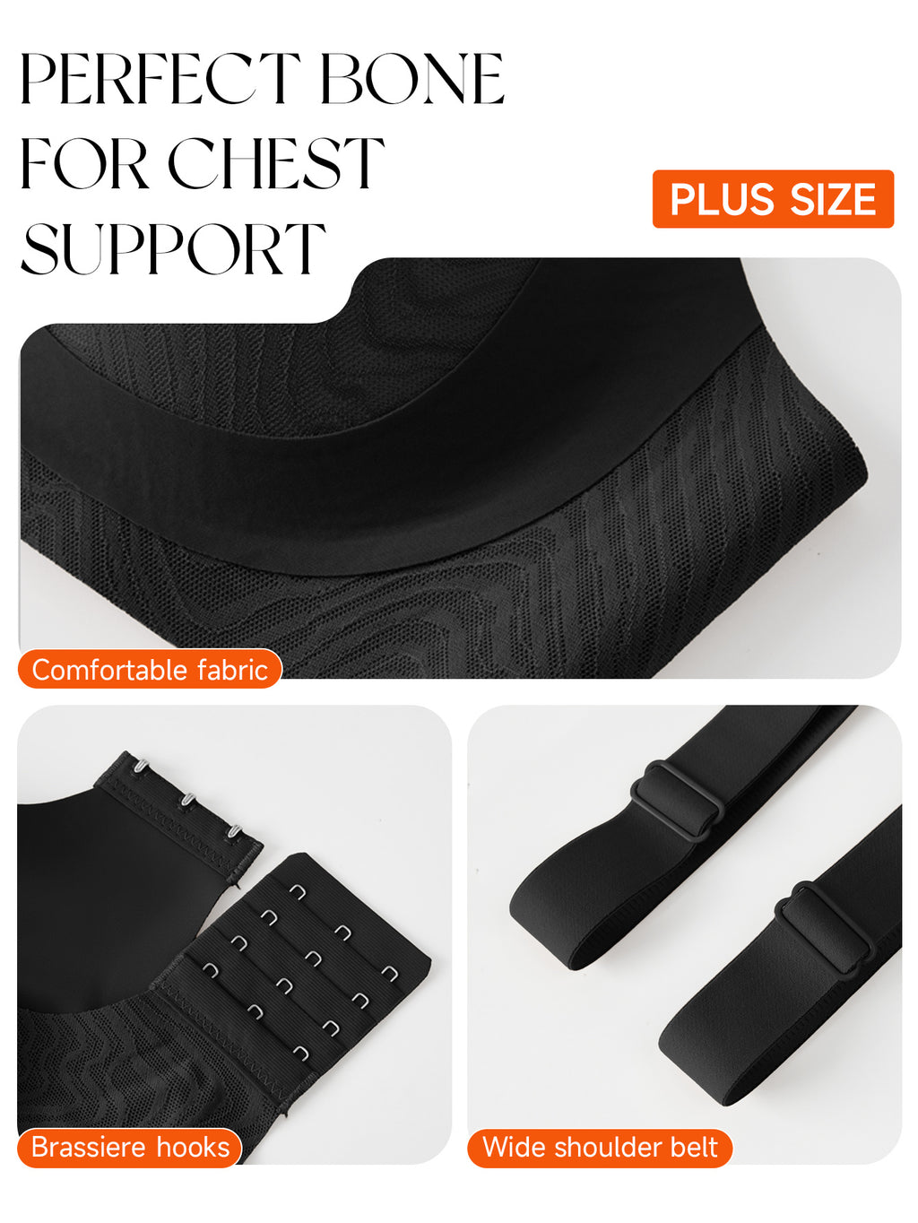 Soutien-gorge grande taille — Jersey gaufré noir à baleines