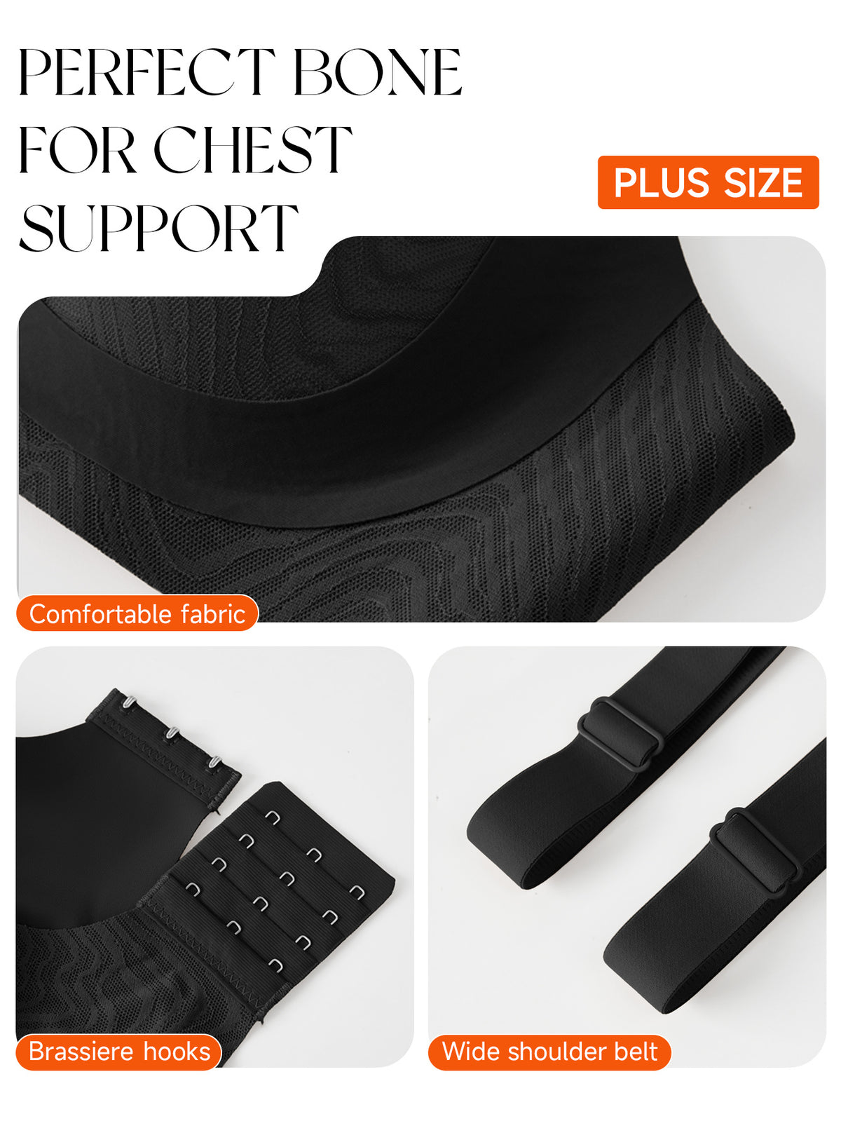 Soutien-gorge grande taille — Jersey gaufré noir à baleines