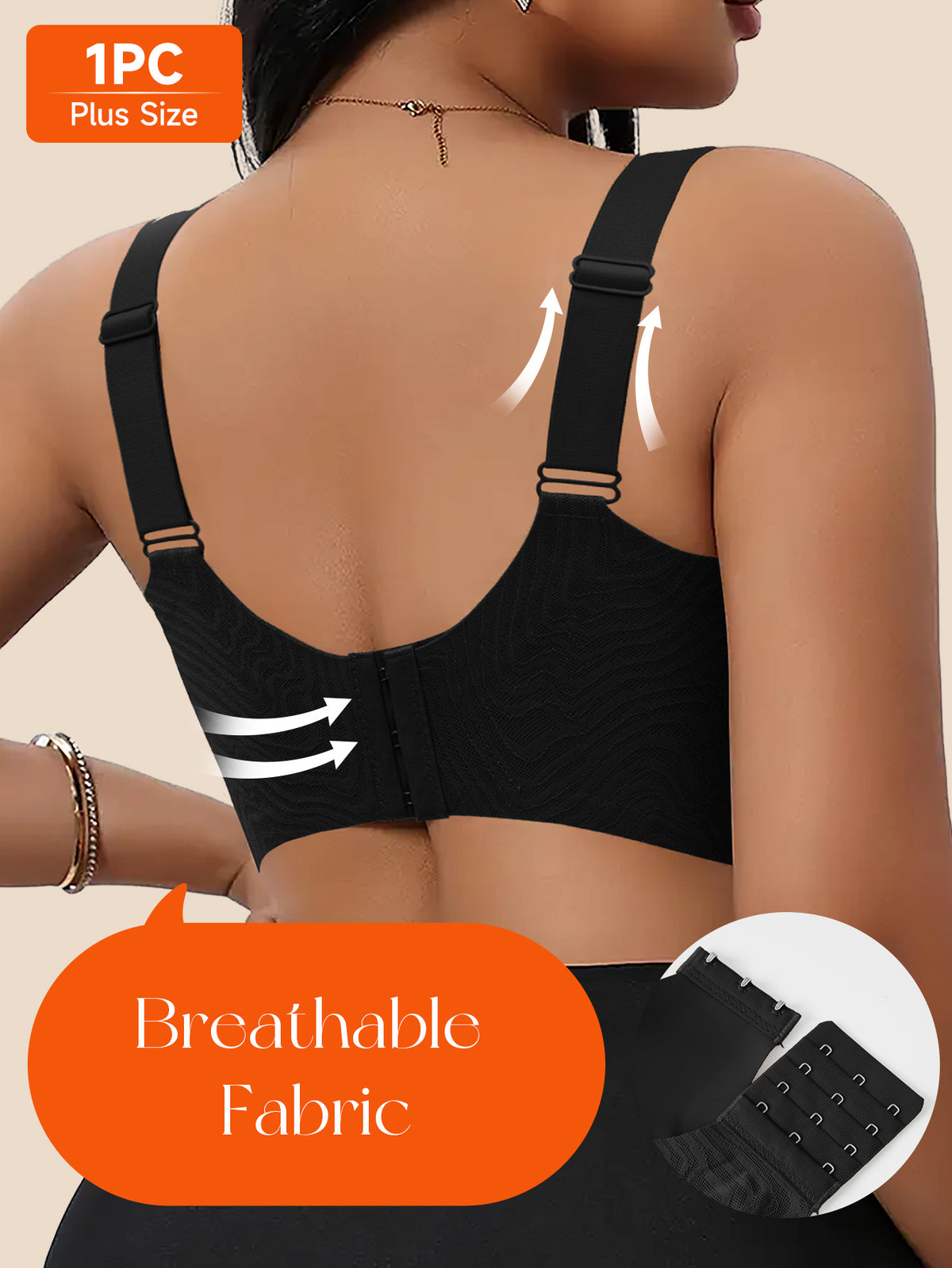 Soutien-gorge grande taille — Jersey gaufré noir à baleines