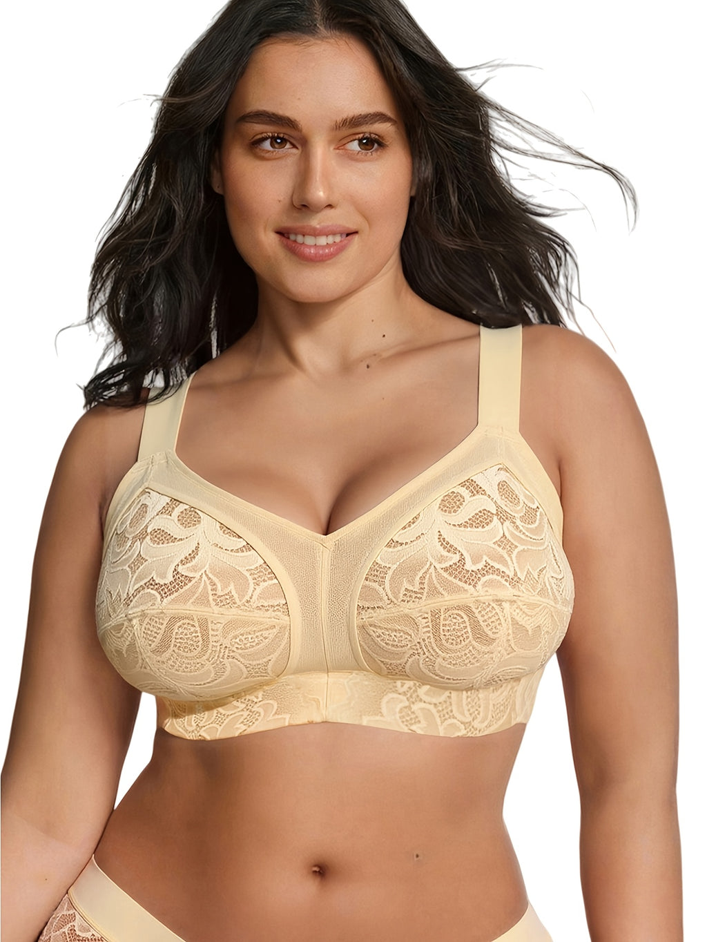 Soutien-gorge grande taille en dentelle, dos en U large