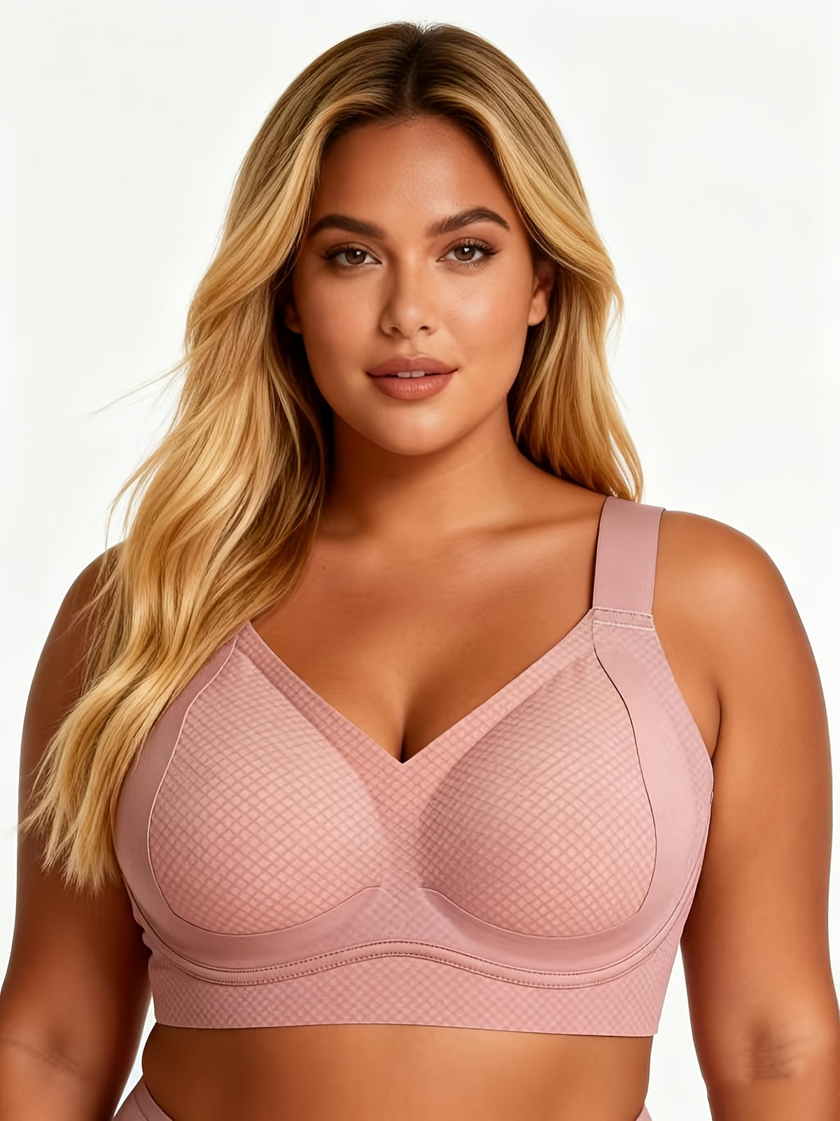 Soutien-gorge grande taille — Tissu gaufré nid-d'abeille rose