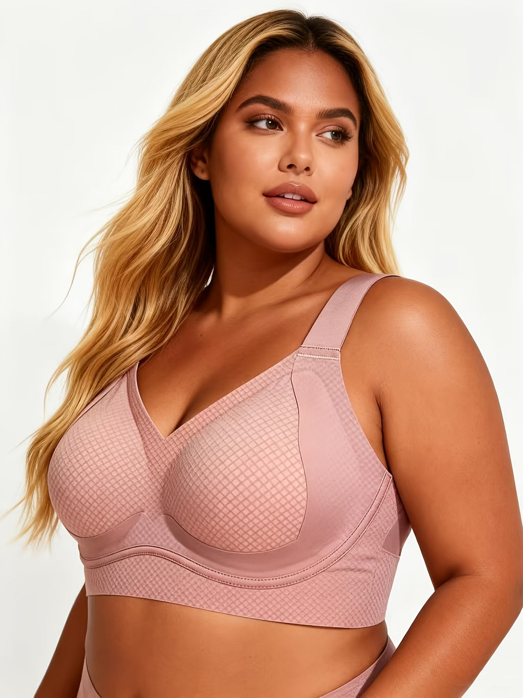 Soutien-gorge grande taille — Tissu gaufré nid-d'abeille rose