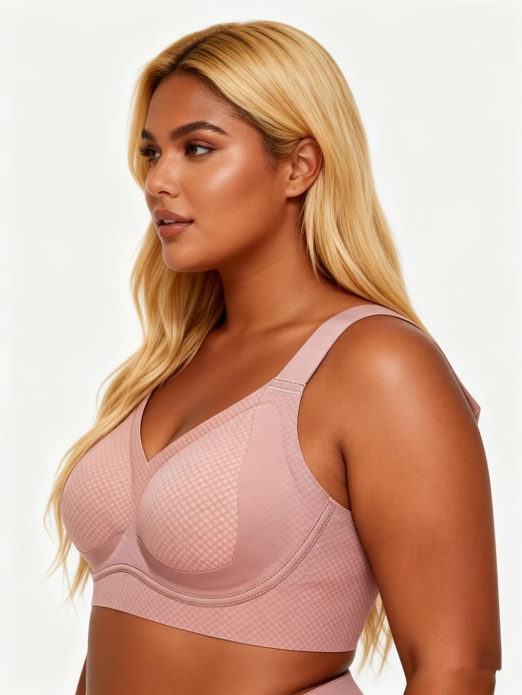 Soutien-gorge grande taille — Tissu gaufré nid-d'abeille rose