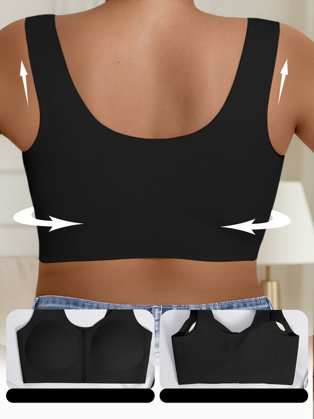 Soutien-gorge grande taille, zip frontal et dos croisé