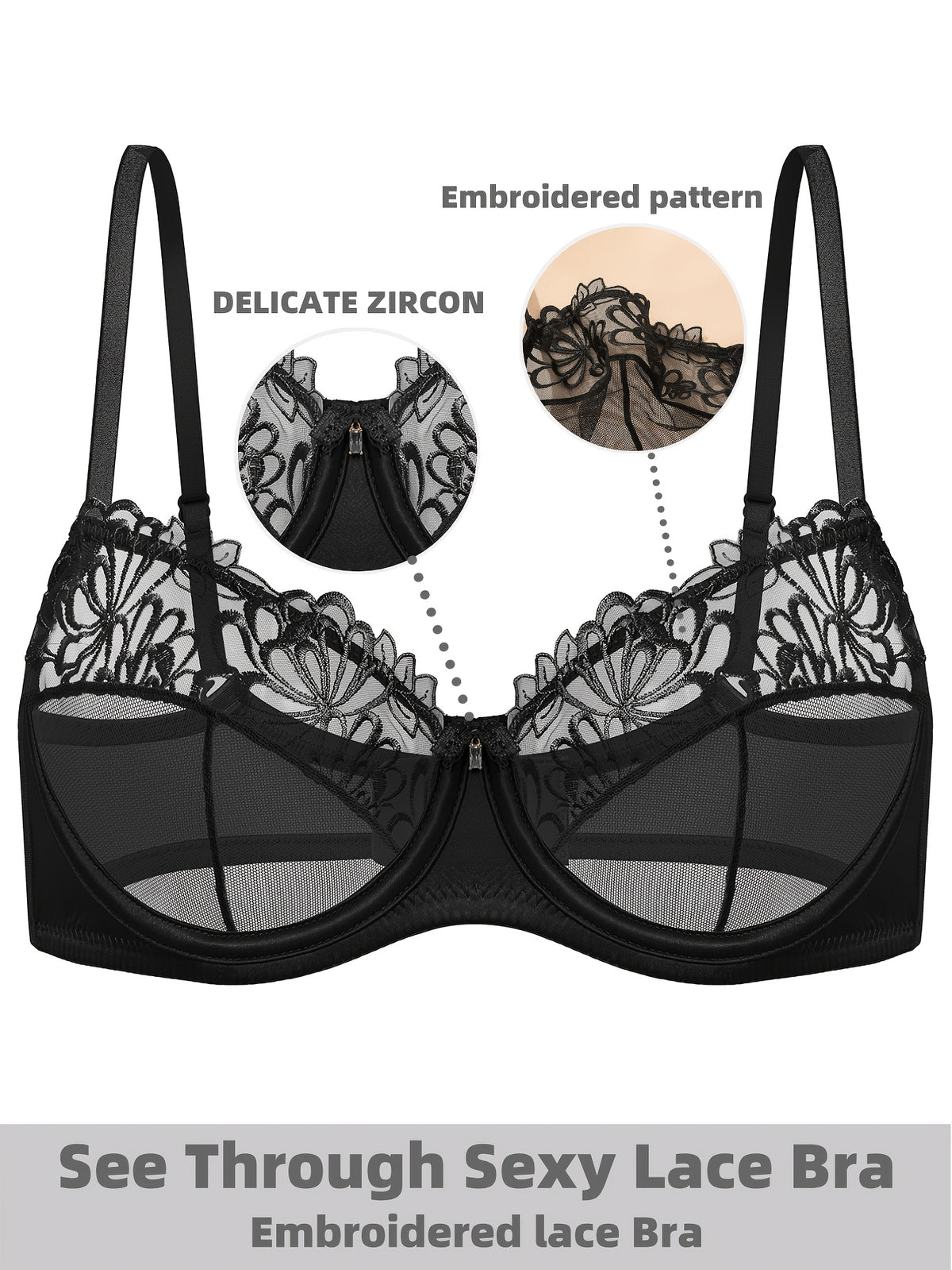 Soutien-gorge grande taille — Maille transparente brodée
