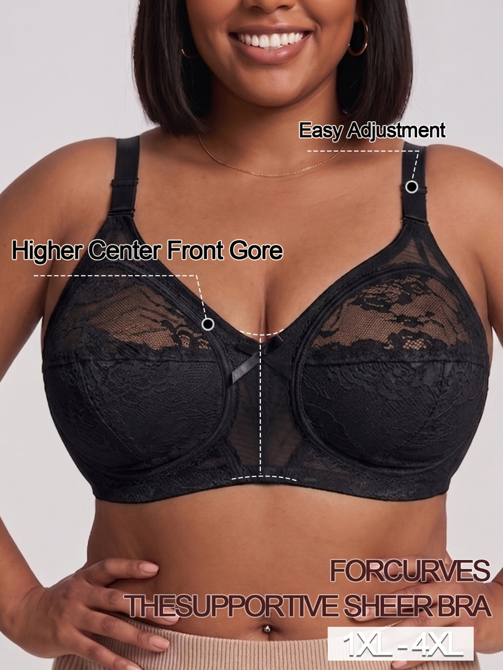 Soutien-gorge grande taille — Guipure entière, pontet haut