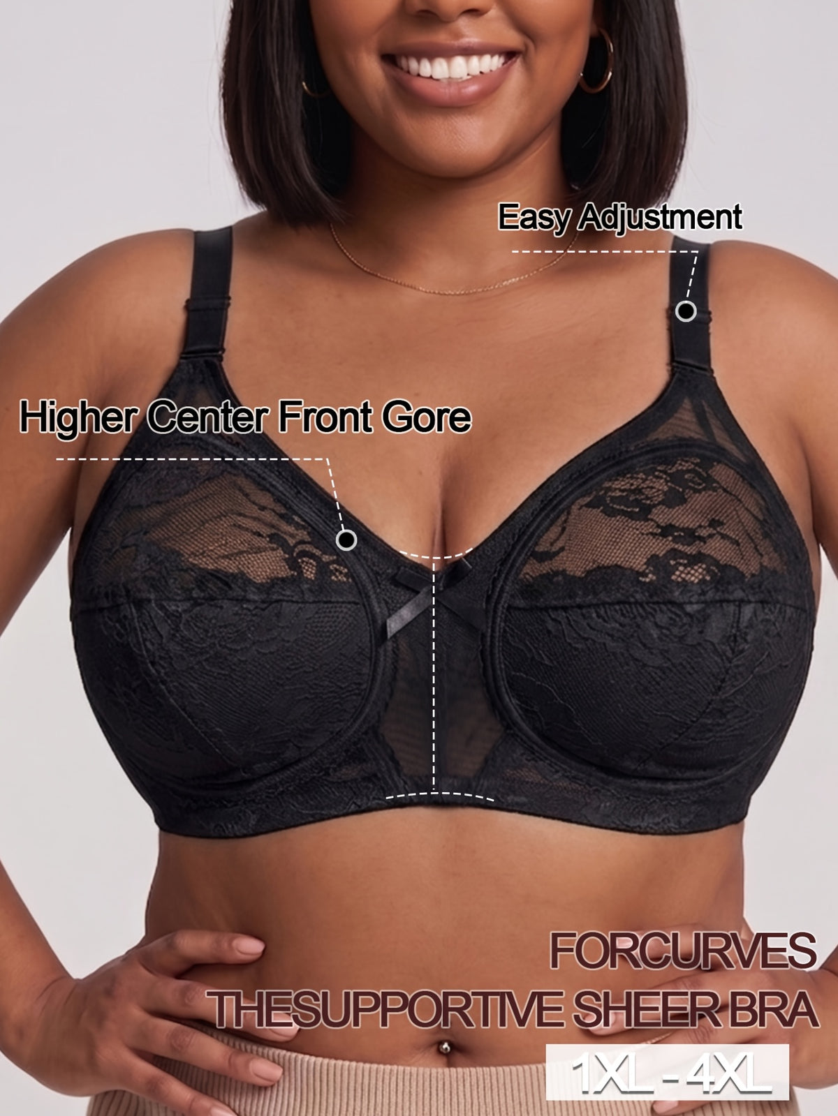 Soutien-gorge grande taille — Guipure entière, pontet haut