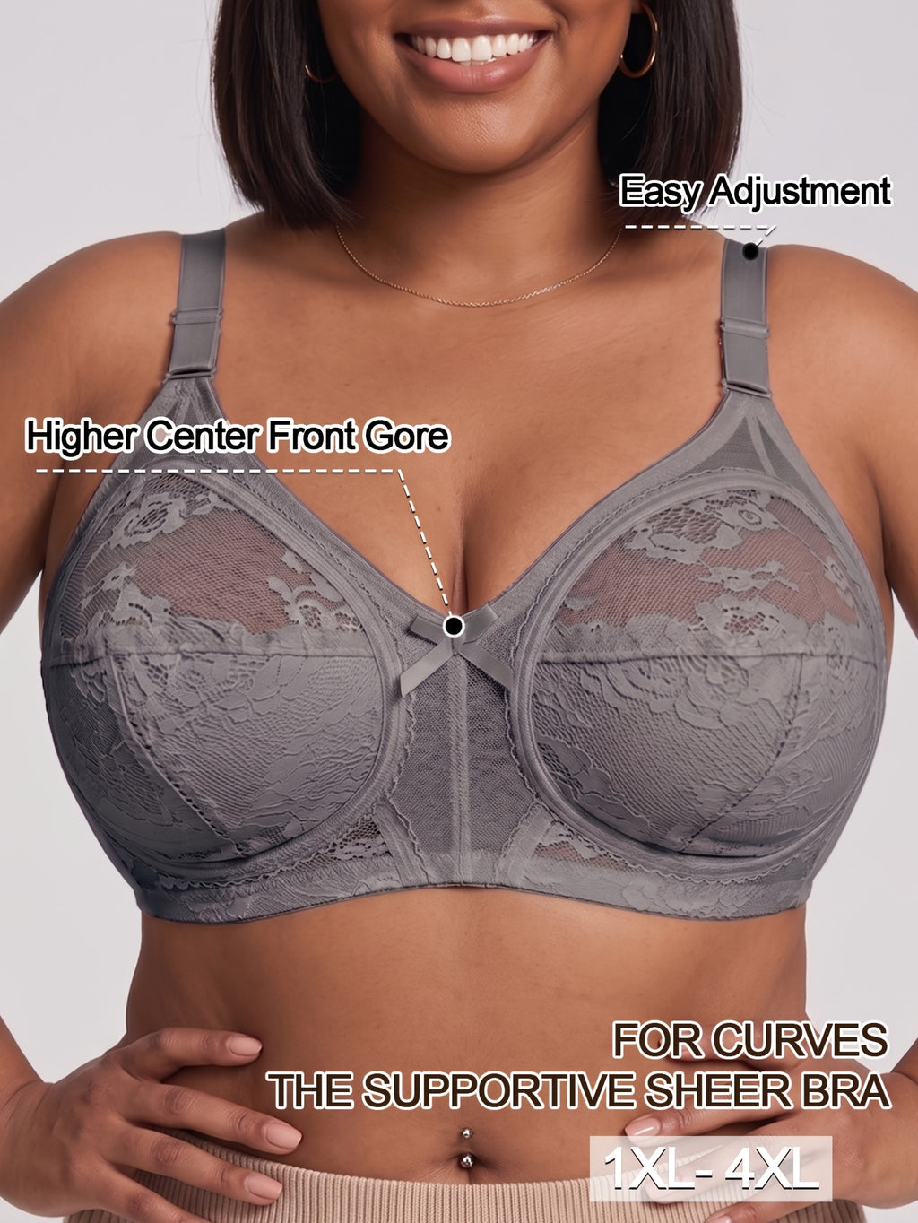 Soutien-gorge grande taille — Guipure entière, pontet haut