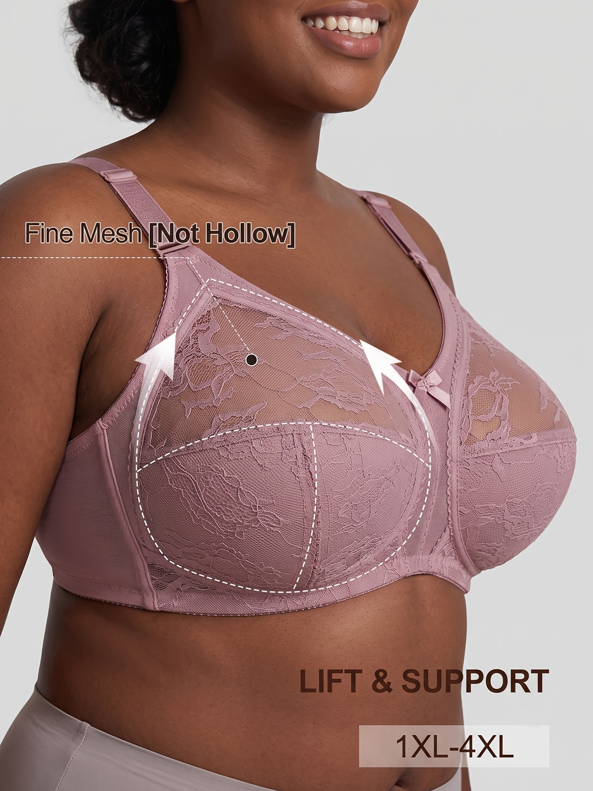Soutien-gorge grande taille — Guipure entière, pontet haut