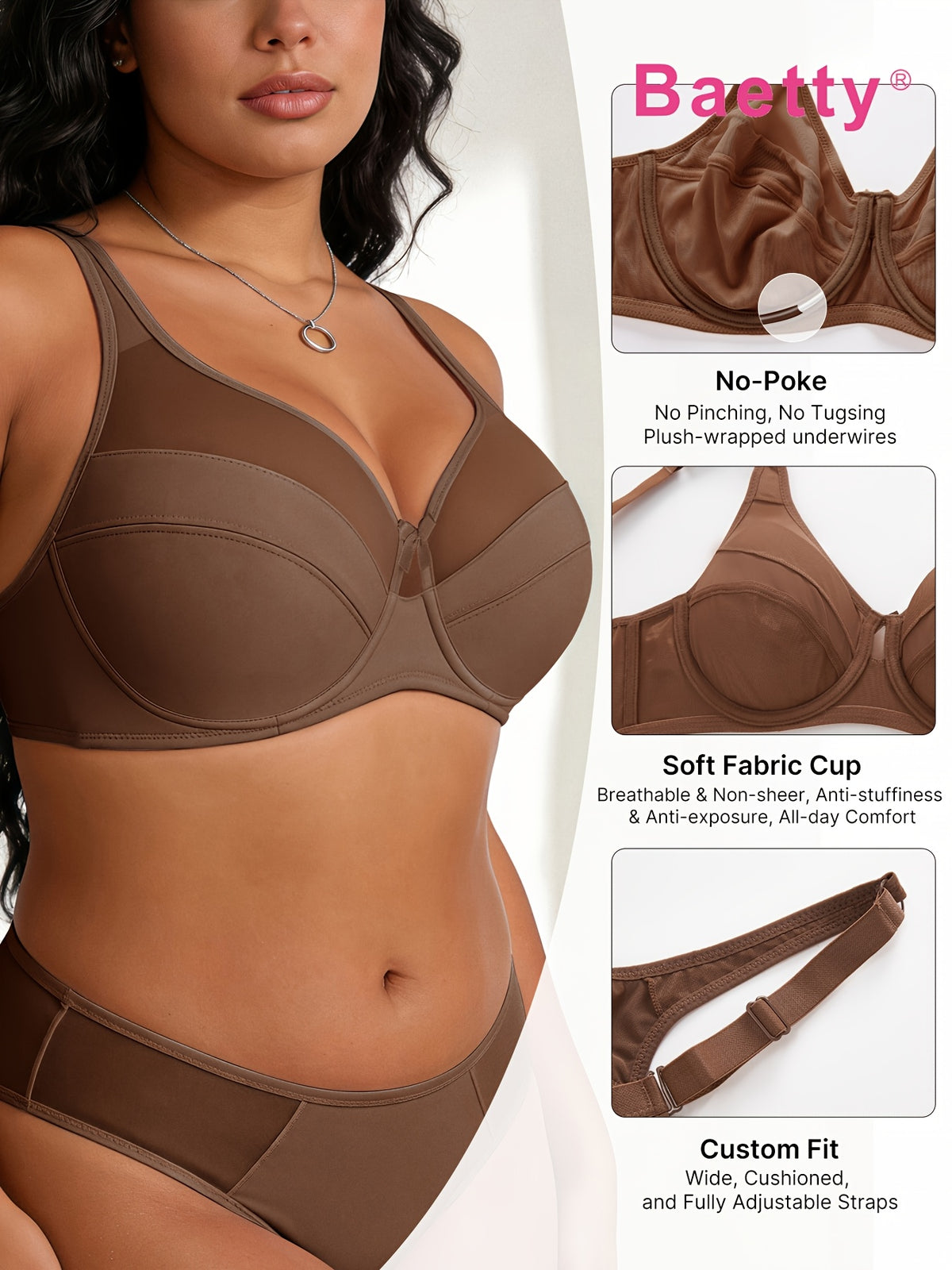 Soutien-gorge grande taille, minimiseur à insert de mesh