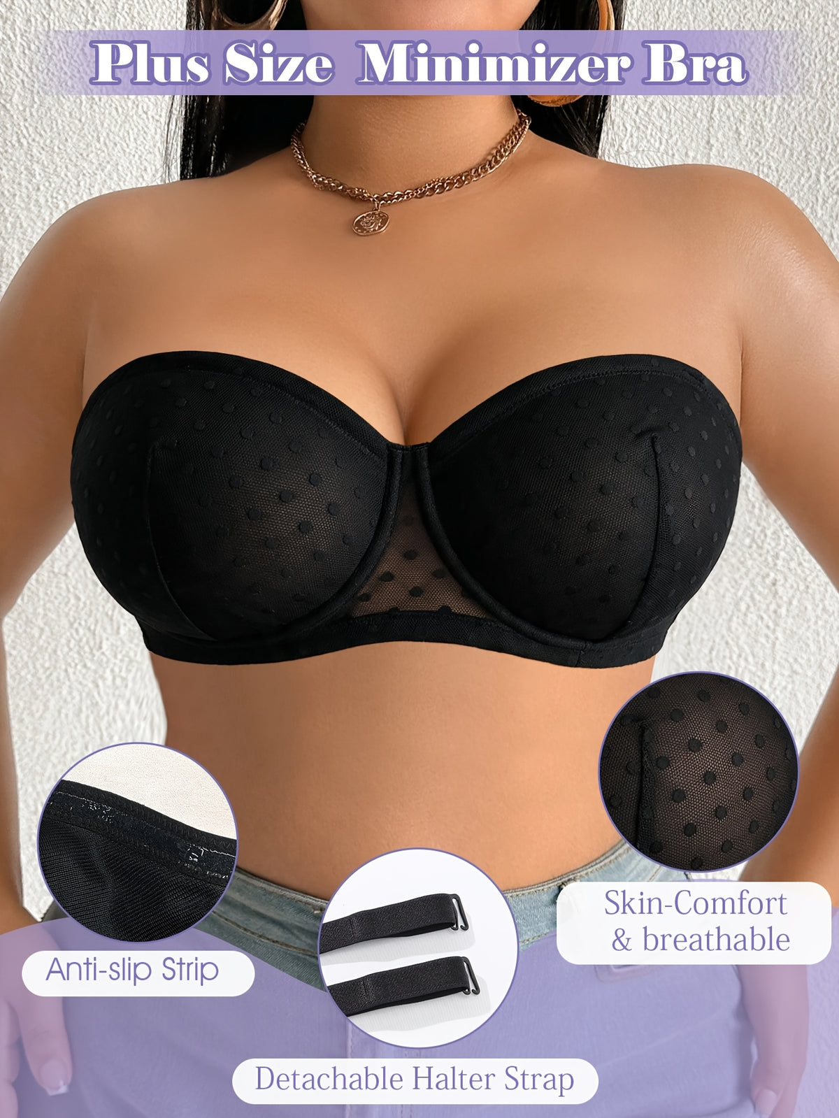 Soutien-gorge minimiseur bandeau grande taille — Licou amovible