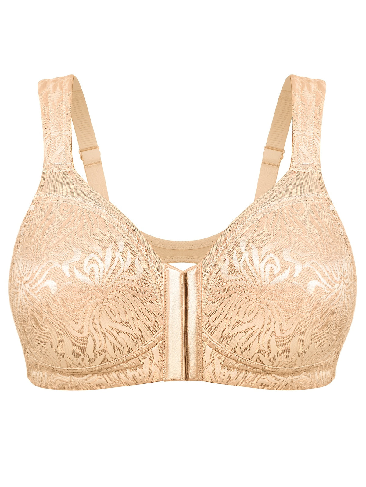 Soutien-gorge grande taille — Noir tissé, ouverture avant