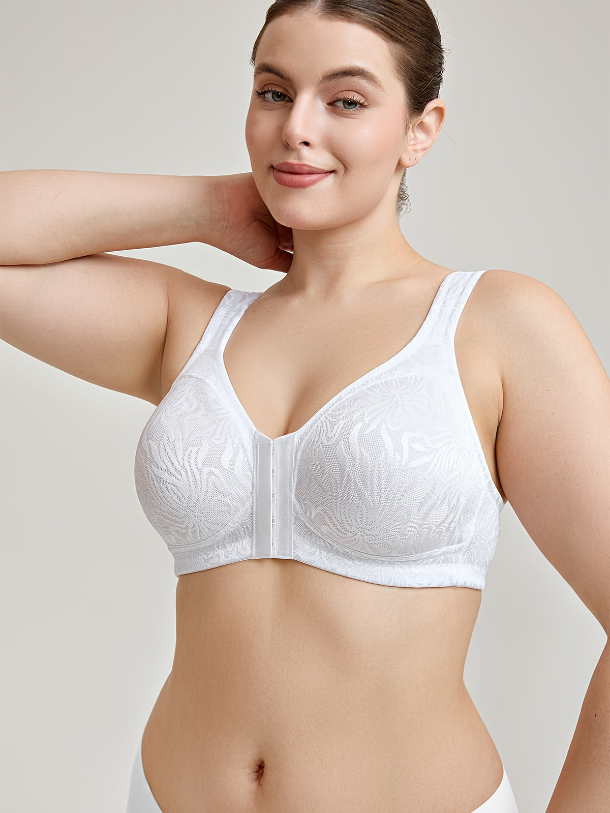 Soutien-gorge grande taille — Noir tissé, ouverture avant