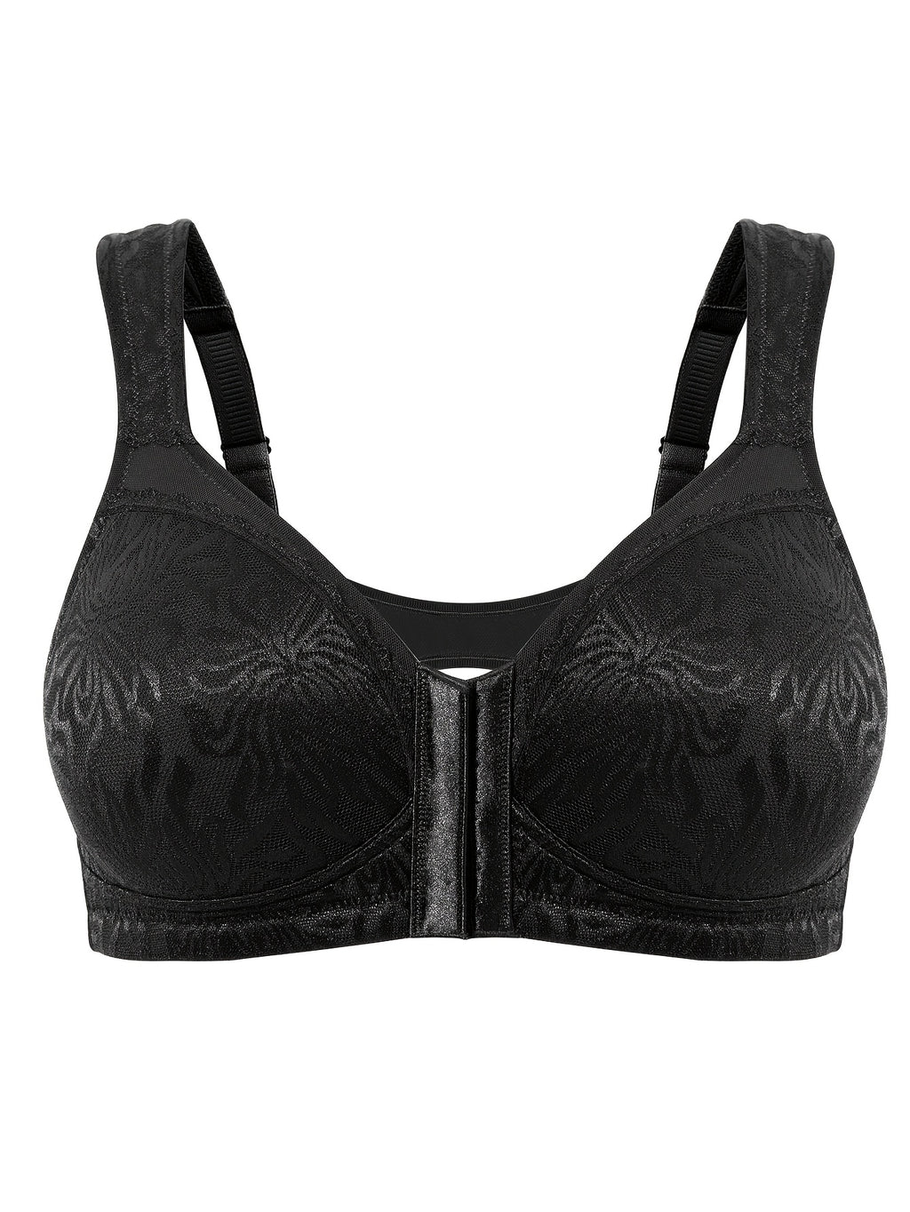 Soutien-gorge grande taille — Noir tissé, ouverture avant