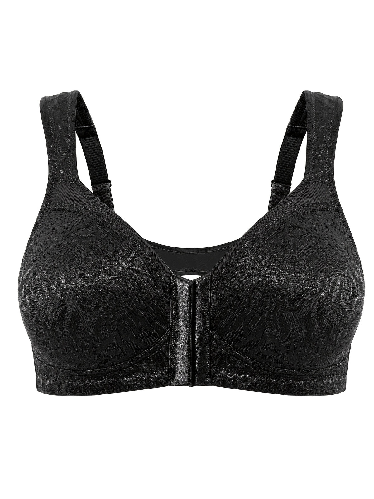 Soutien-gorge grande taille — Noir tissé, ouverture avant